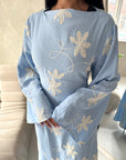 Marwa Blue Floral Embroidery Linen Summer Dress