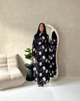 Marwa Black Floral Embroidery Linen Summer Dress