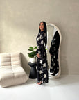 Marwa Black Floral Embroidery Linen Summer Dress