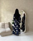 Marwa Navy Floral Embroidery Linen Summer Dress