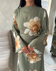 Falon Khaki Linen Modest Summer Floral Dress