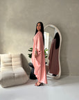 Sahra Pink Satin Shoulder Gather Kaftan Dress