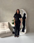 Emily Black Short Sleeve Cinched Waist Fitted T-Shirt