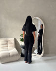 Emily Black Short Sleeve Cinched Waist Fitted T-Shirt