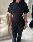 Emily Black Short Sleeve Cinched Waist Fitted T-Shirt