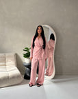Fria Pink Plain Soft Satin Wrap Trouser Co Ord Set
