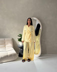 Fria Yellow Plain Soft Satin Wrap Trouser Co Ord Set