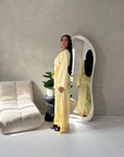 Fria Yellow Plain Soft Satin Wrap Trouser Co Ord Set