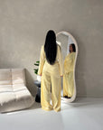 Fria Yellow Plain Soft Satin Wrap Trouser Co Ord Set