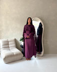 Atara Plum Floral Embroidery Cape Tie Back Dress