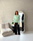 Riella Mint Mesh Cape Floral Lined Top