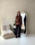 Riella Brown Mesh Cape Floral Lined Top