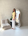 Riella Yellow Mesh Cape Floral Lined Top