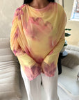 Riella Yellow Mesh Cape Floral Lined Top