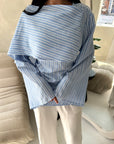 Naria Blue Stripe Summer Attached Scarf Tie Back Top