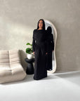 Yati Black Elegant Cape Waist Ruched Maxi Dress