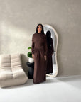 Yati Brown Elegant Cape Waist Ruched Maxi Dress
