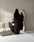 Yati Brown Elegant Cape Waist Ruched Maxi Dress