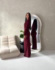 Yati Wine Elegant Cape Waist Ruched Maxi Dress