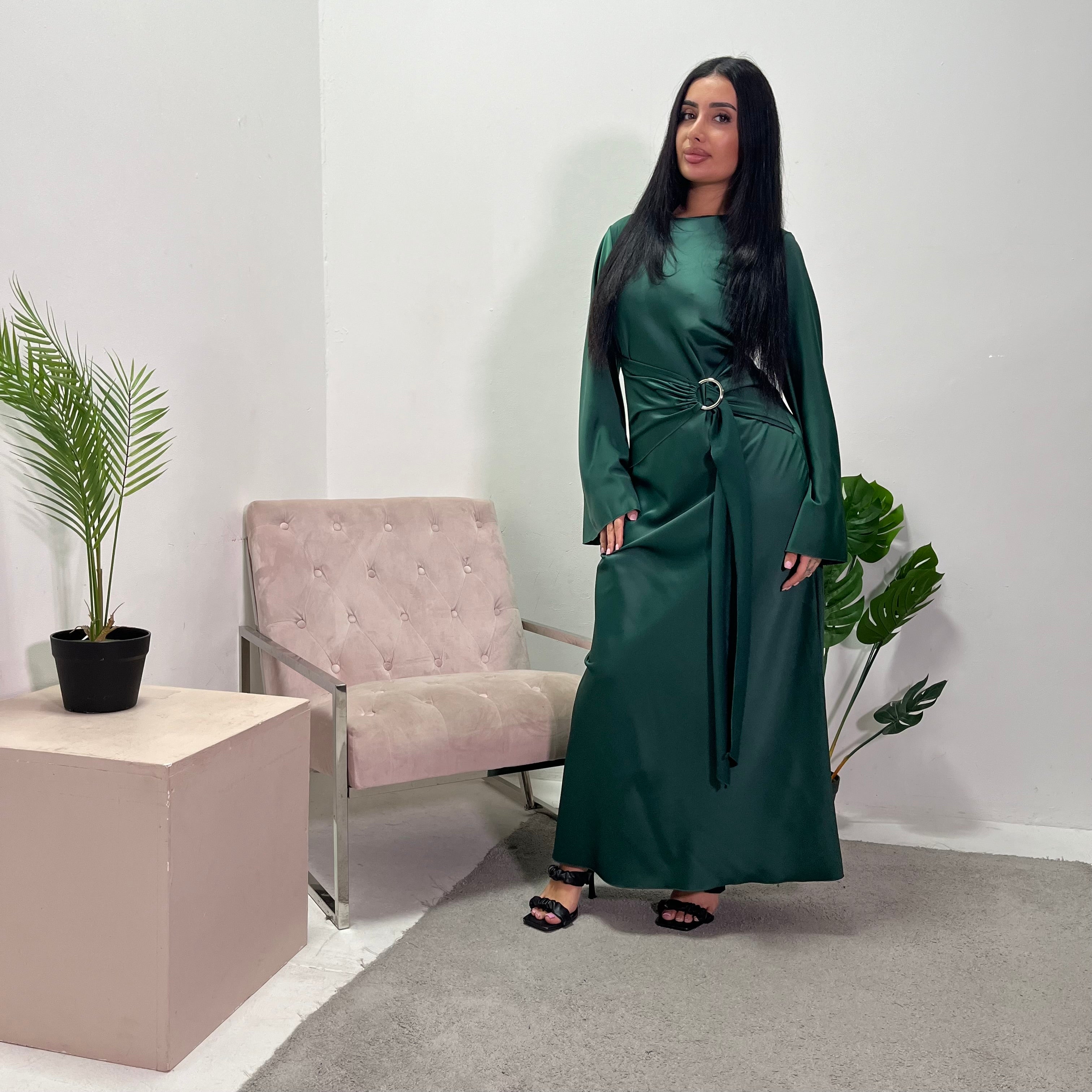 green dress hijab style Luxury Sage Green Modest Hijab-Style beaded Evening Dress SS613