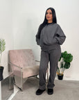 Dion Charcoal Bomber Sweatshirt With Zip And Jogger Loungewear Set