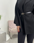 Ailay Black Collar Cape Poncho Belted Jacket