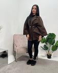 Ailay Chocolate Collar Cape Poncho Belted Jacket