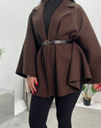 Ailay Chocolate Collar Cape Poncho Belted Jacket