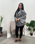 Ailay Grey Collar Cape Poncho Belted Jacket