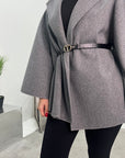 Ailay Grey Collar Cape Poncho Belted Jacket