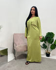 Aleah Lime Green Plain Front Knot Modest Dress