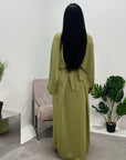 Aleah Lime Green Plain Front Knot Modest Dress