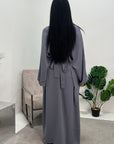 Aleah Grey Plain Front Knot Modest Dress