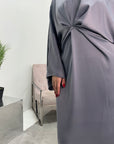 Aleah Grey Plain Front Knot Modest Dress