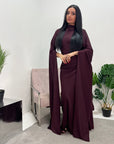 Zairia Plum Elegant Long Cape Sleeve Dress