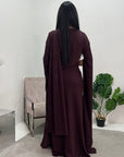 Zairia Plum Elegant Long Cape Sleeve Dress