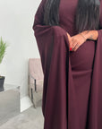 Zairia Plum Elegant Long Cape Sleeve Dress