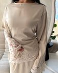 Myrah Beige Lace Detail Modest Skirt Co Ord Set