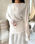 Myrah White Lace Detail Modest Skirt Co Ord Set