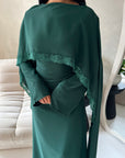 Fia Emerald Green Lace Trim Detail Modest Tie Back Dress