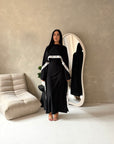 Fia Black (White Lace) Lace Trim Detail Modest Tie Back Dress