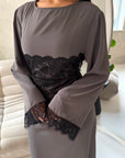 Luna Grey Lace Detail Tie Back Modest Dress