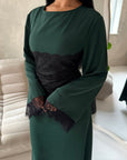 Luna Emerald Green Lace Detail Tie Back Modest Dress