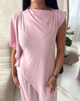 Adina Pink Soft Assymetrical Trouser Co Ord Set