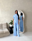 Adina Blue Soft Assymetrical Trouser Co Ord Set