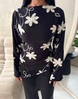 Daniyah Black Floral Embroidery Summer Top