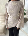 Daniyah Beige Floral Embroidery Summer Top