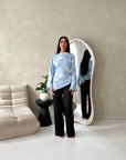 Daniyah Blue Floral Embroidery Summer Top