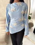 Daniyah Blue Floral Embroidery Summer Top