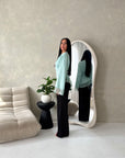 Hayat Mint Lace Satin Tie back Lace Detail Top